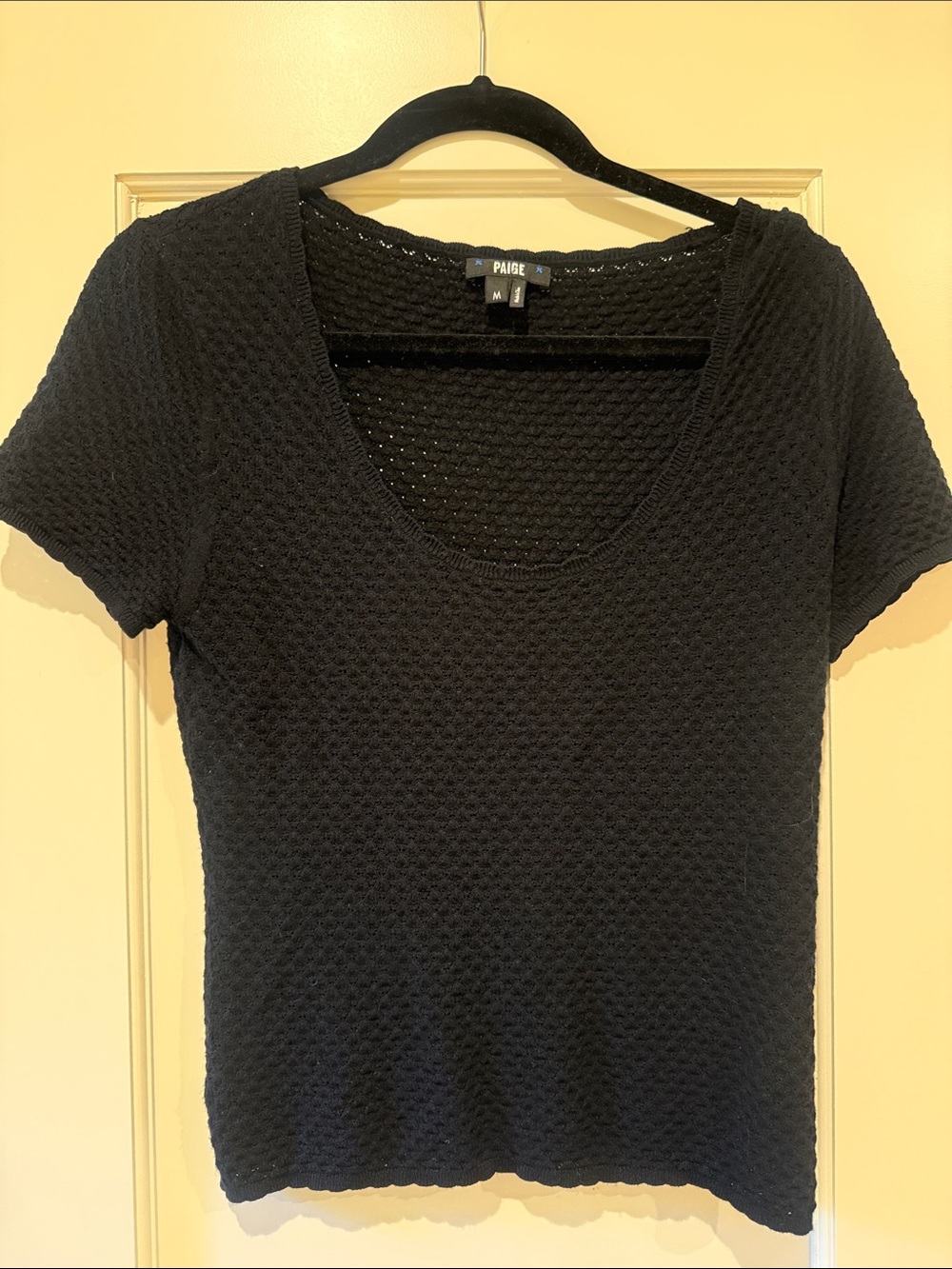 PAIGE Black Textured Short Sleeve Scoop Neck Tee